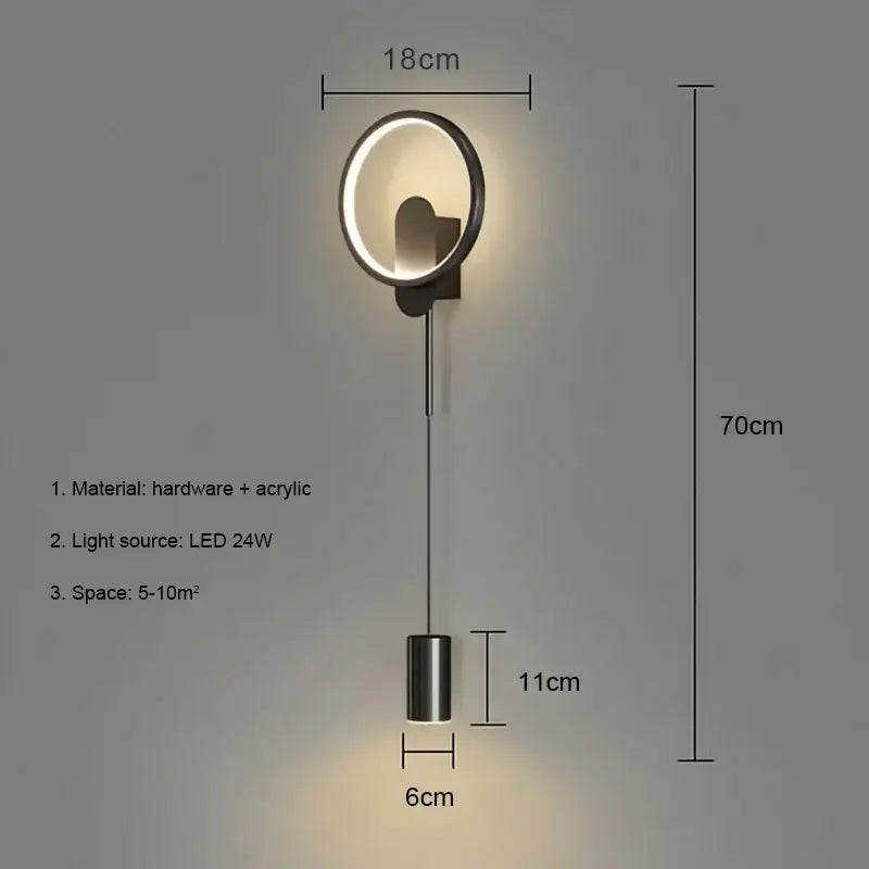 Modern nordic gold led wall light bedroom circular sconce