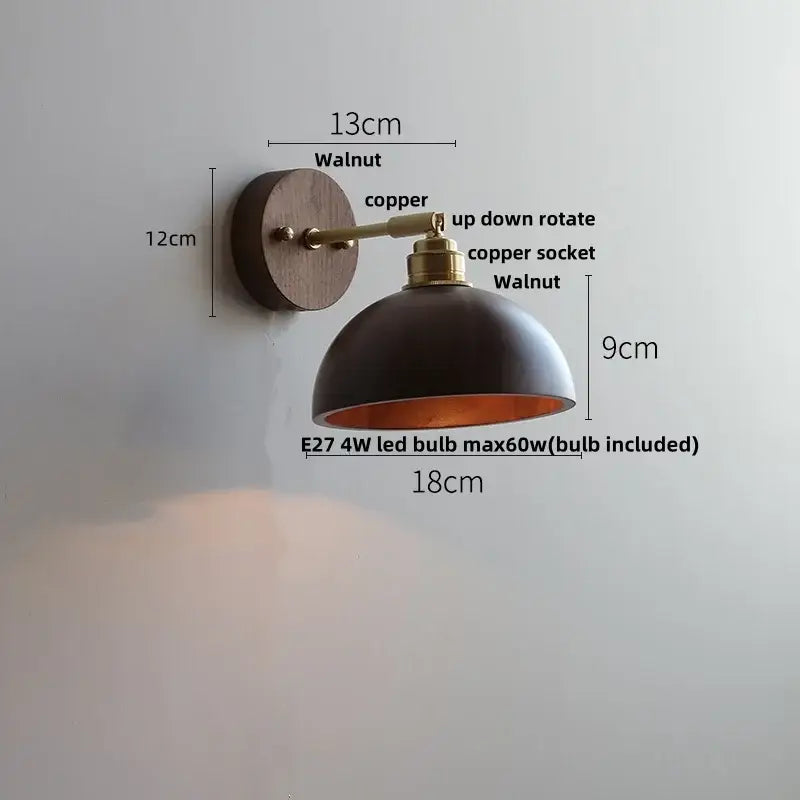 Modern nordic gray and walnut led wall sconce bedroom light fixture