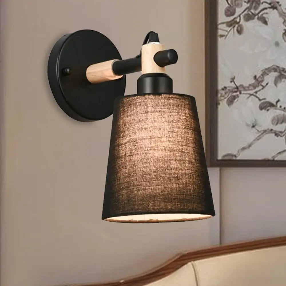 DecorBites™ Modern Nordic Wall Lamp with Horn Shade and Wood Joint in Black/White - 1-Light Sconce