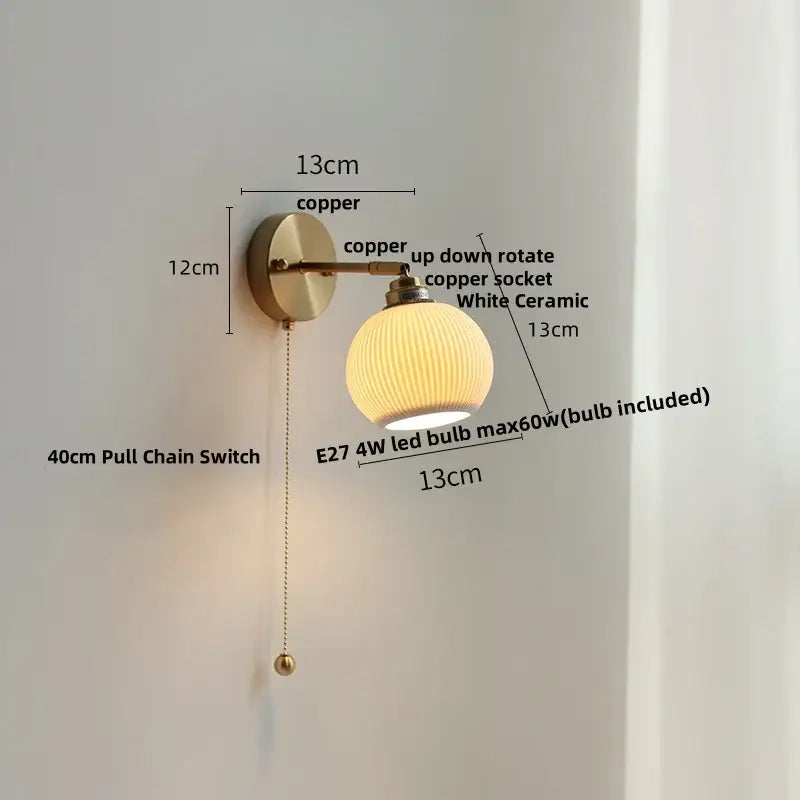 Modern nordic white ceramic wall lights brass bedroom adjustable arm