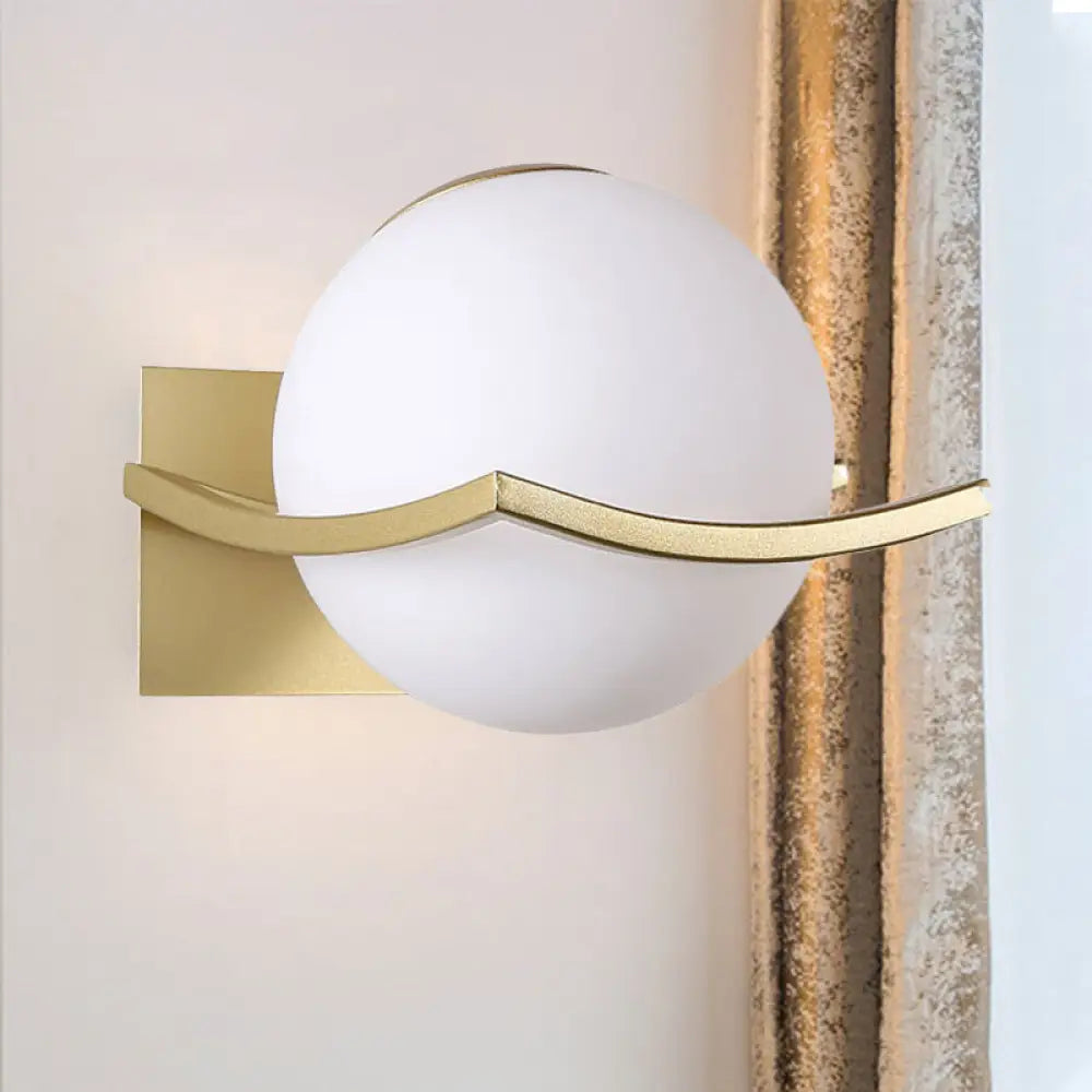 DecorBites™ Modern Opal Glass Globe Wall Sconce with 1 Light - Bedroom Lighting in Black/Gold