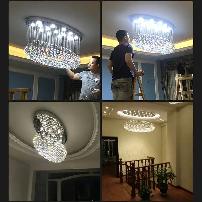 Modern oval crystal flush mount chandelier for dining room