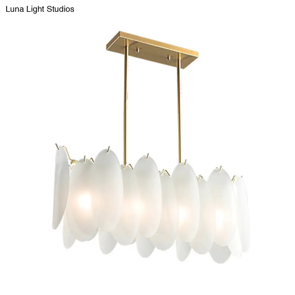DecorBites™ Modern Oval Panel Pendant Light - Milk Glass - 4-Light - Gold Finish