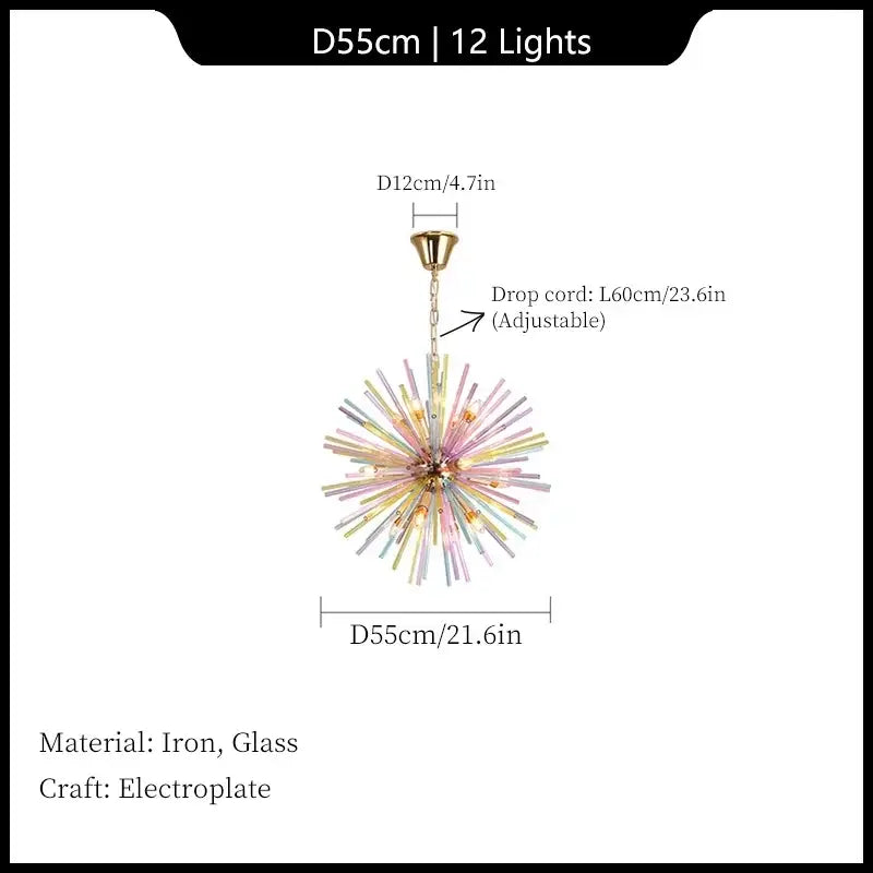 Modern pastel glass dandelion pendant lamp dining room gold frame