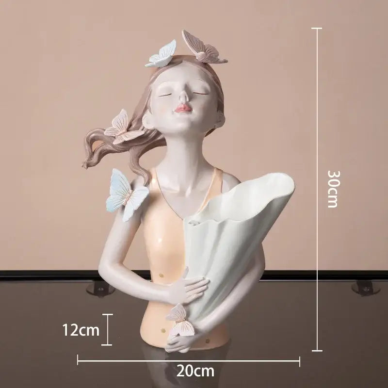 Modern pink butterfly girl sculpture living room resin flower vase