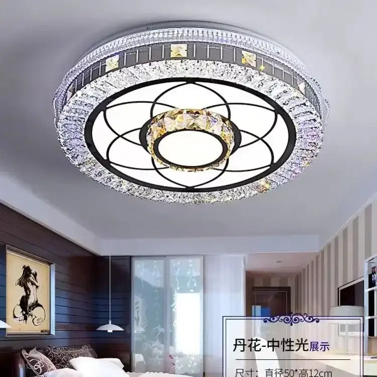Modern pink & clear crystal led ceiling lamp bedroom ring light
