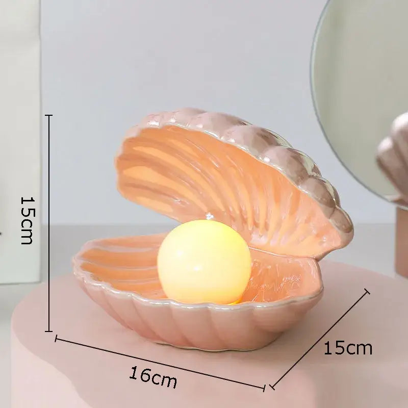Modern pink & off-white pearl shell lamp desk decoration bedroom