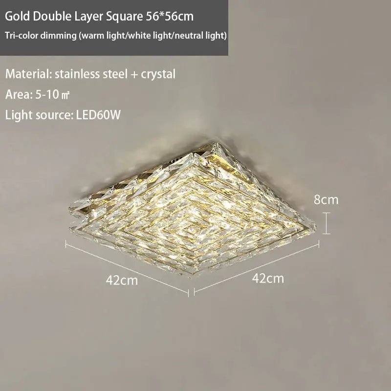 Modern rectangular crystal led ceiling chandelier living room light