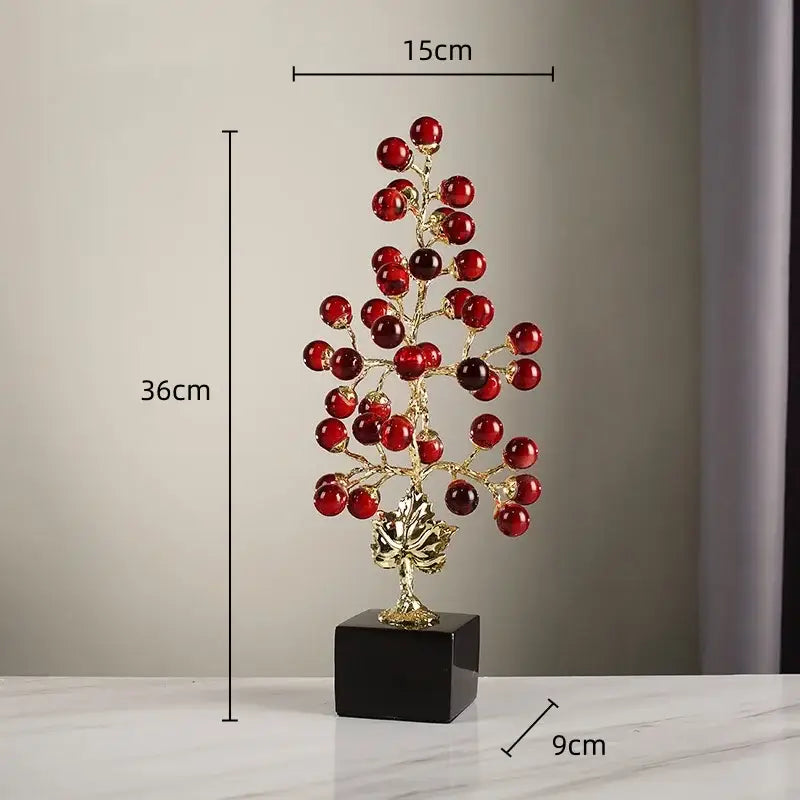 Modern red and gold grape vine metal sculpture living room decor