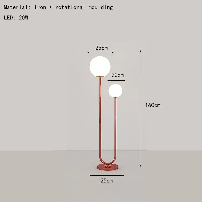 Modern red and white metal floor lamp living room dual glass spheres