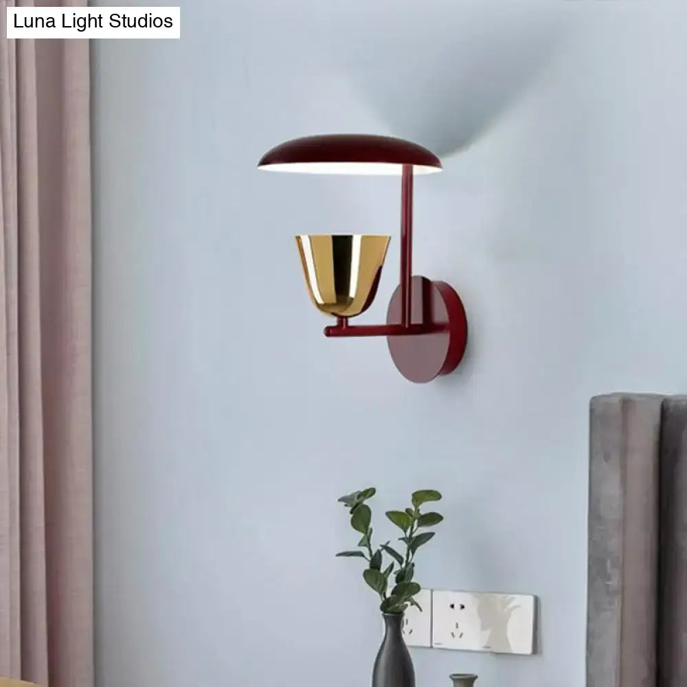 Modern red & gold dome wall light bedroom sconce