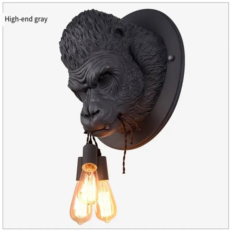 Modern retro dark gray gorilla resin wall lamp bedroom sconce