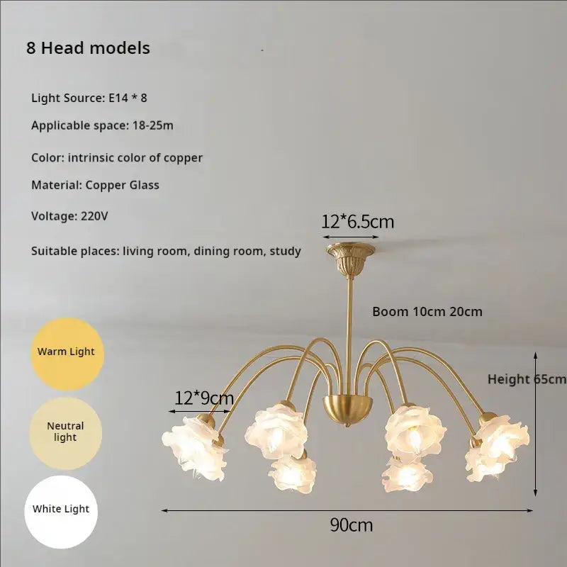 Modern retro gold elegant flower chandelier dining room
