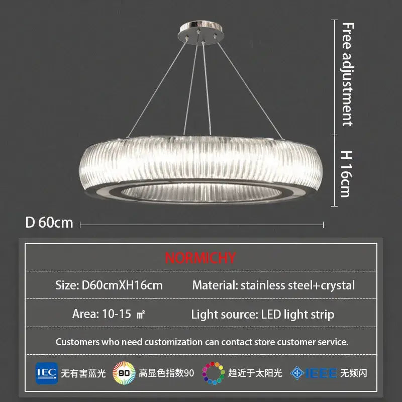 Modern ribbed crystal led ceiling pendant – living room chandelier