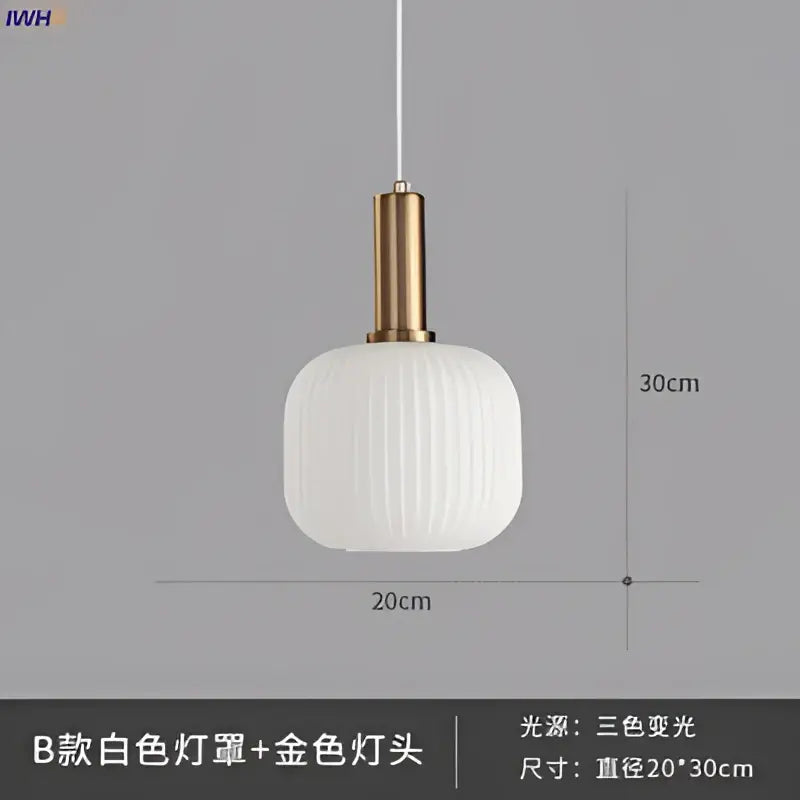 Modern ribbed glass pendant lights for dining room with brass stem
