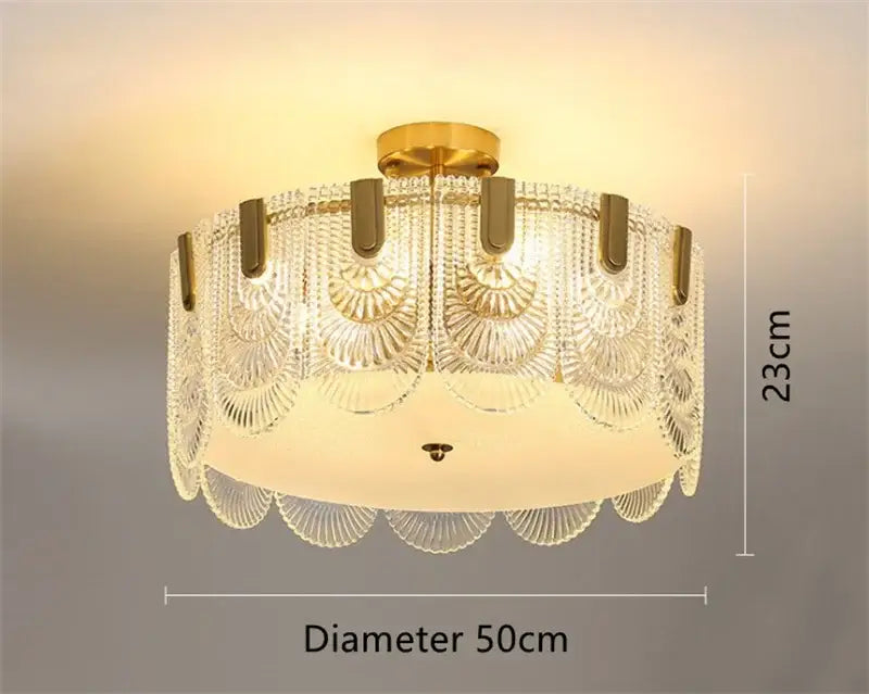 Modern scalloped art glass chandelier gold dining room light