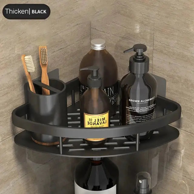 Modern silver double tiered corner shower shelf bathroom storage caddy