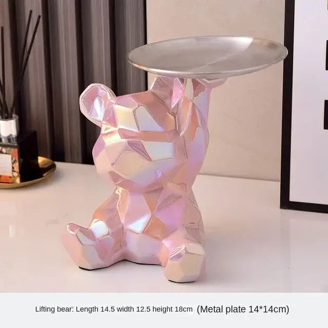 Modern silver geometric bear storage box living room decor statue