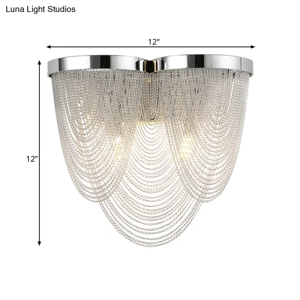 DecorBites™ Modern Silver Tassel Wall Light with Rippling Chain Design - 2-Bulb Aluminum Sconce for Sitting Room Vogue Lighting