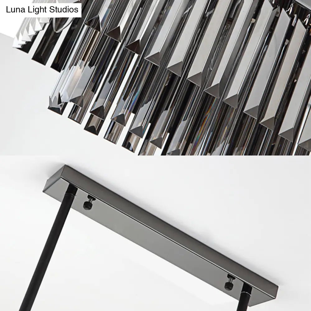 DecorBites™ Modern Smoke Gray Crystal Block Island Lamp Chandelier - 10 Lights, Rectangle Shape, 31.5"/39" Wide, Black-Hanging