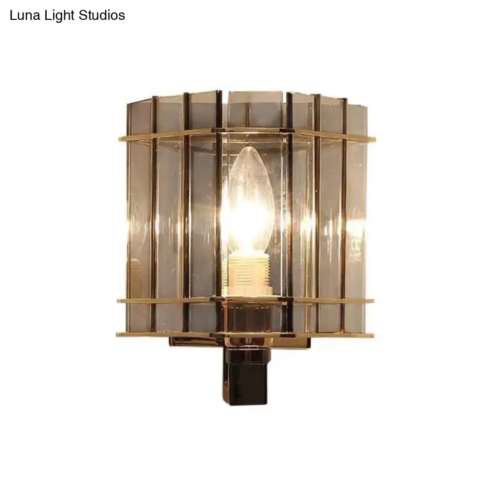 Modern smoke gray glass geometric wall light bedroom sconce