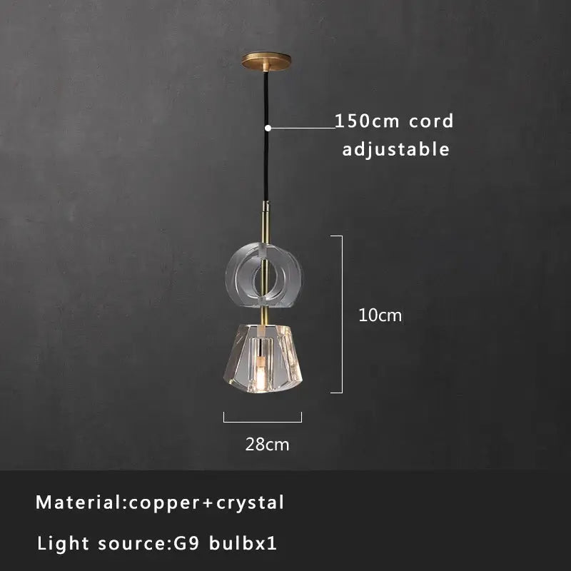 Modern smoked glass crystal copper pendant lights dining room set