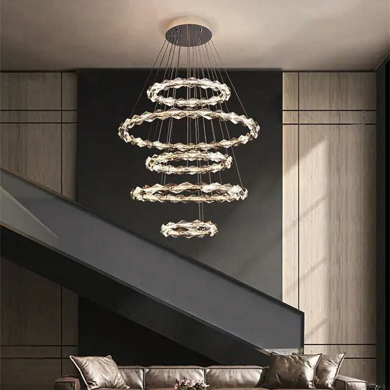 Modern spiral crystal chandelier living room led rings