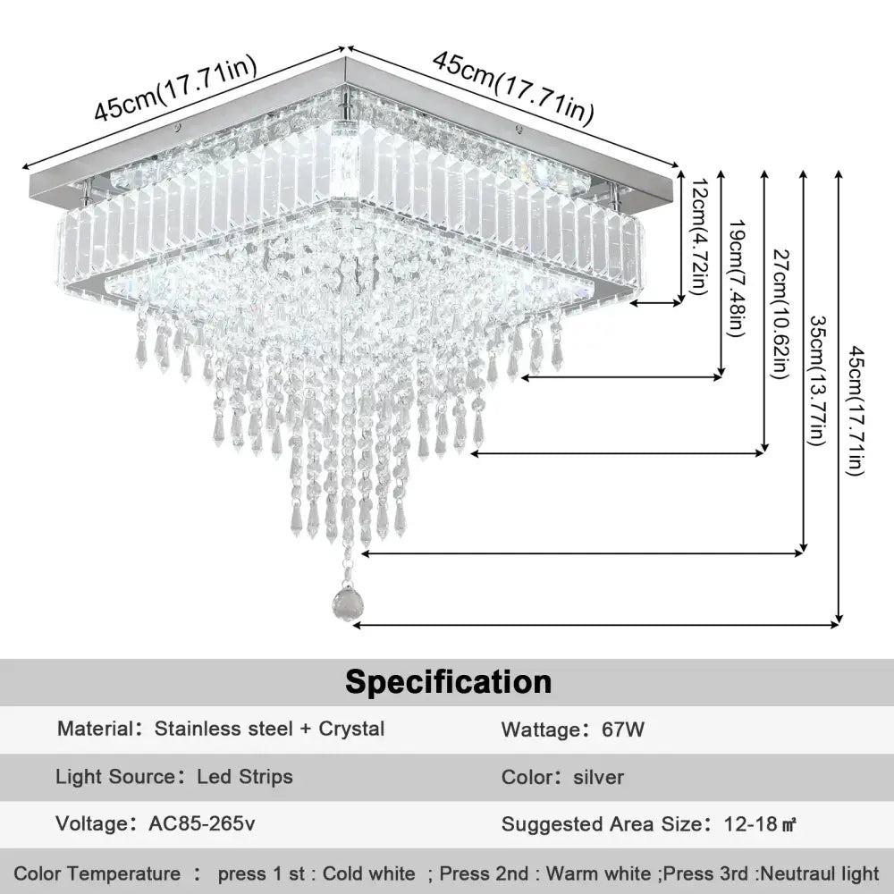 Modern square crystal led pendant chandelier dining room light
