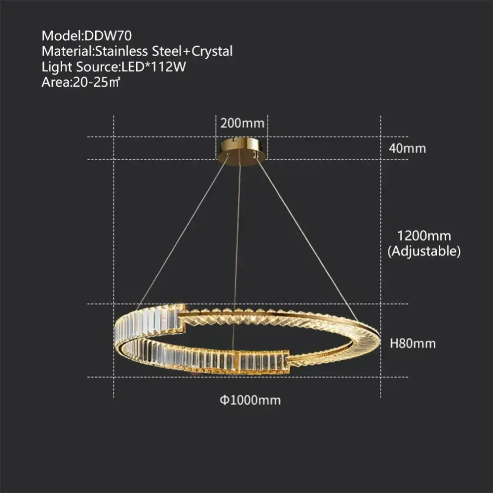 Modern three tier crystal gold ring led chandelier dining room