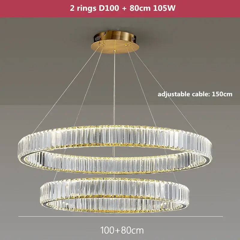 Modern three tier gold crystal led chandelier foyer pendant light