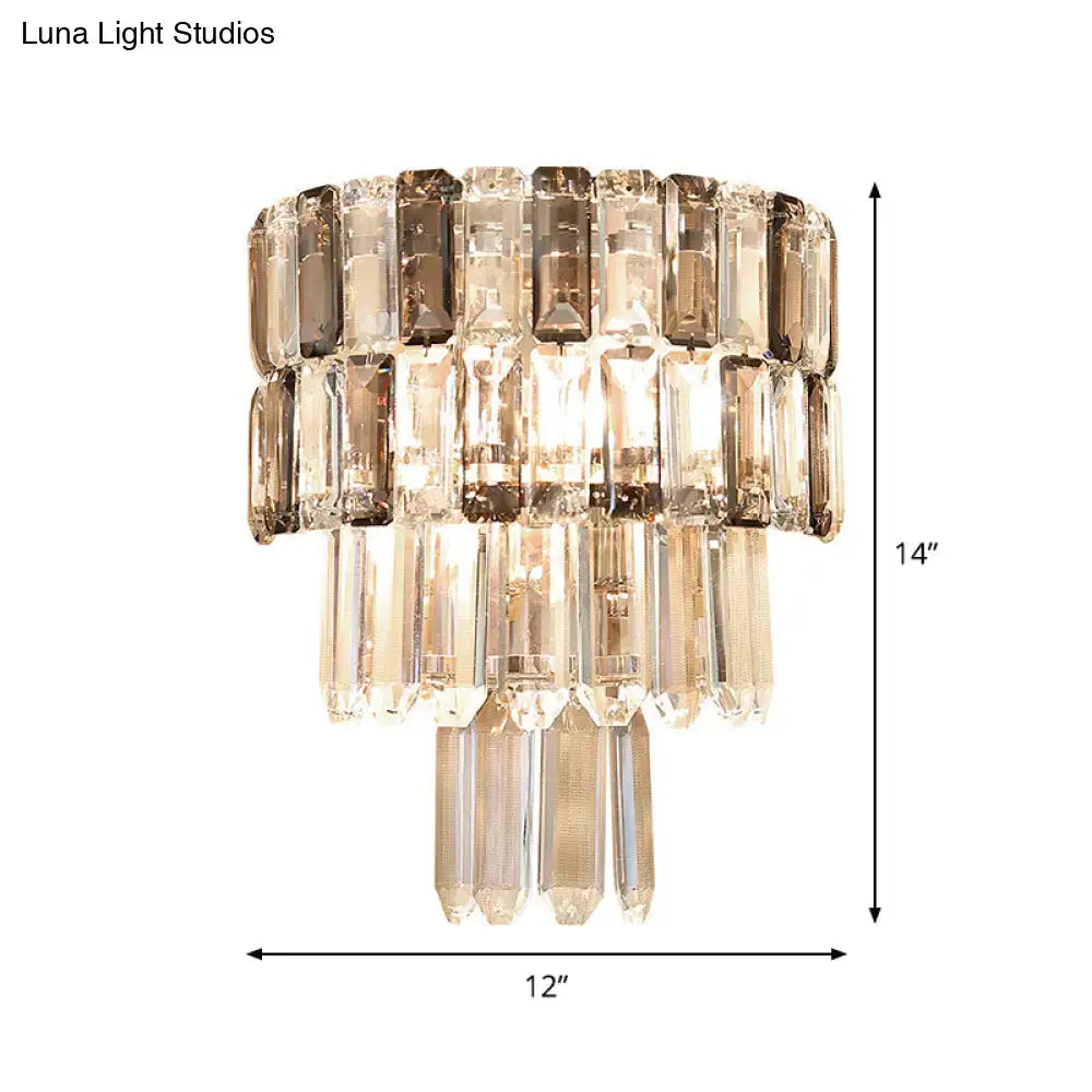 Modern tiered smoke gray crystal wall sconce for living room
