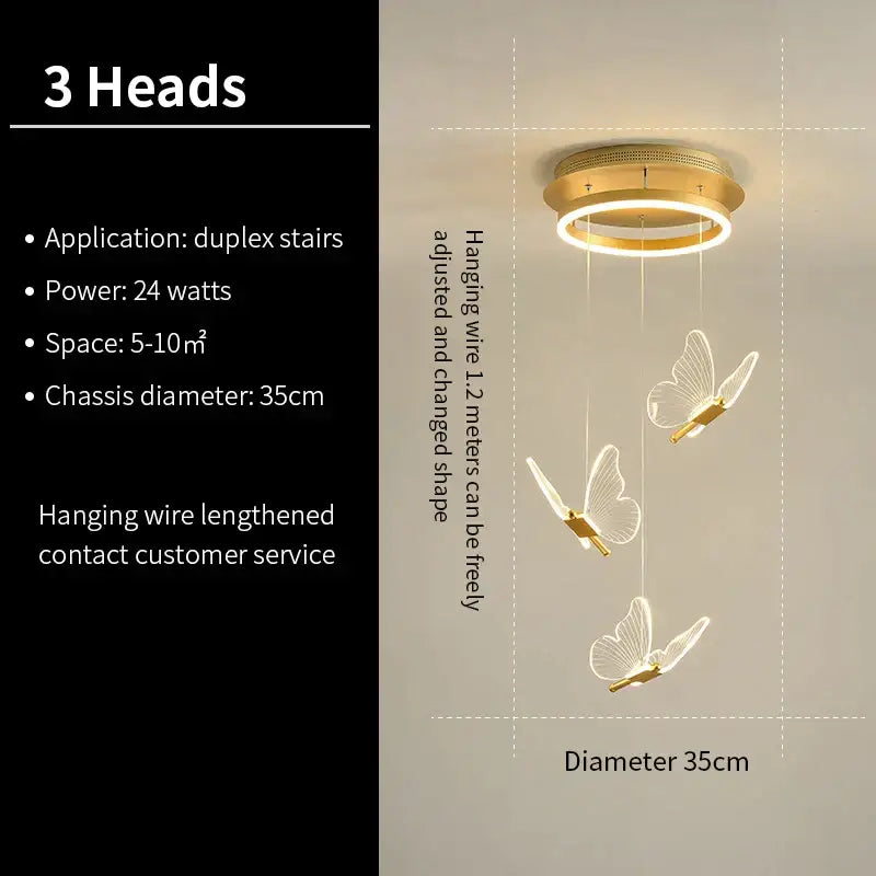 Modern translucent butterfly staircase pendant lights stairwell decor