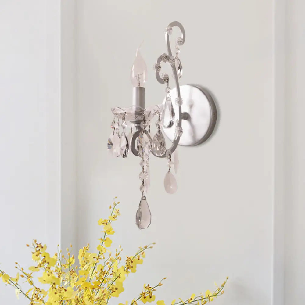 DecorBites™ Modern Wall Mount Metal Candelabra Sconce Light with Crystal Drop (Silver/Gold)