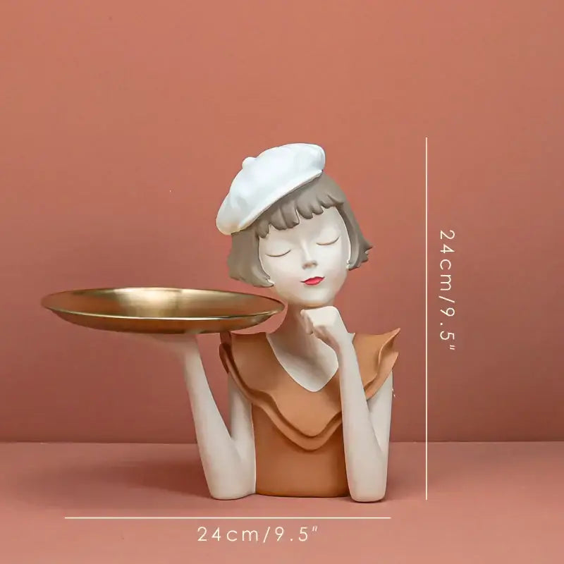 Modern white and tan balloon girl bust tray – living room sculpture