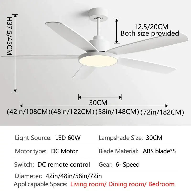 Modern white and wood ceiling fan living bedroom led with remote