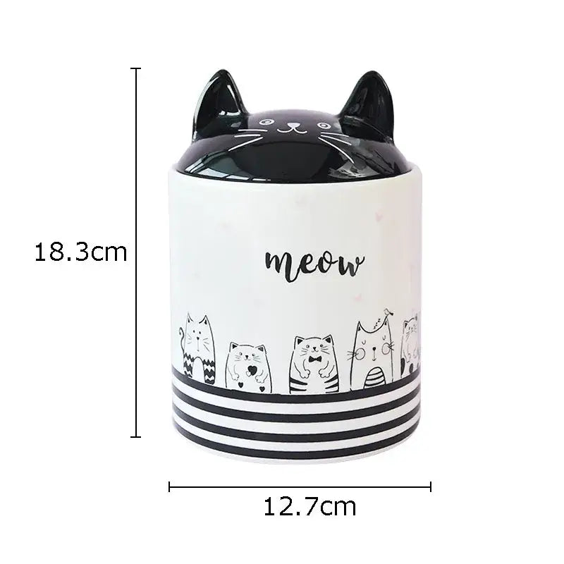 Modern white & black cat ceramic jewelry jar bedroom storage pot