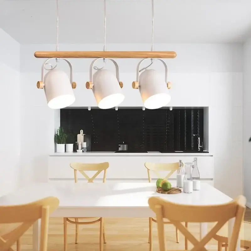 Modern white ceramic and wooden iron art pendant lamp dining room