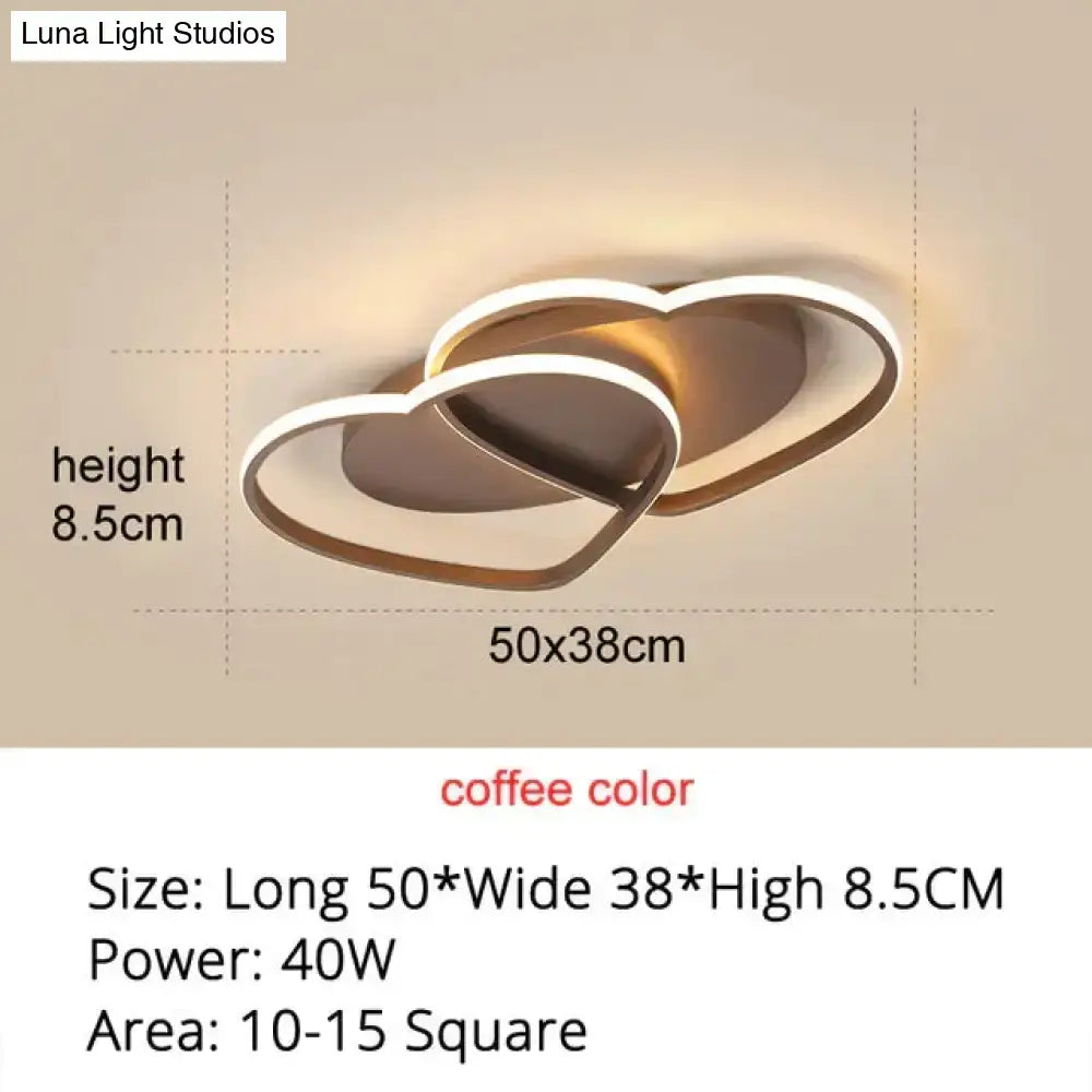 Modern white & coffee interlocking heart led pendant light bedroom