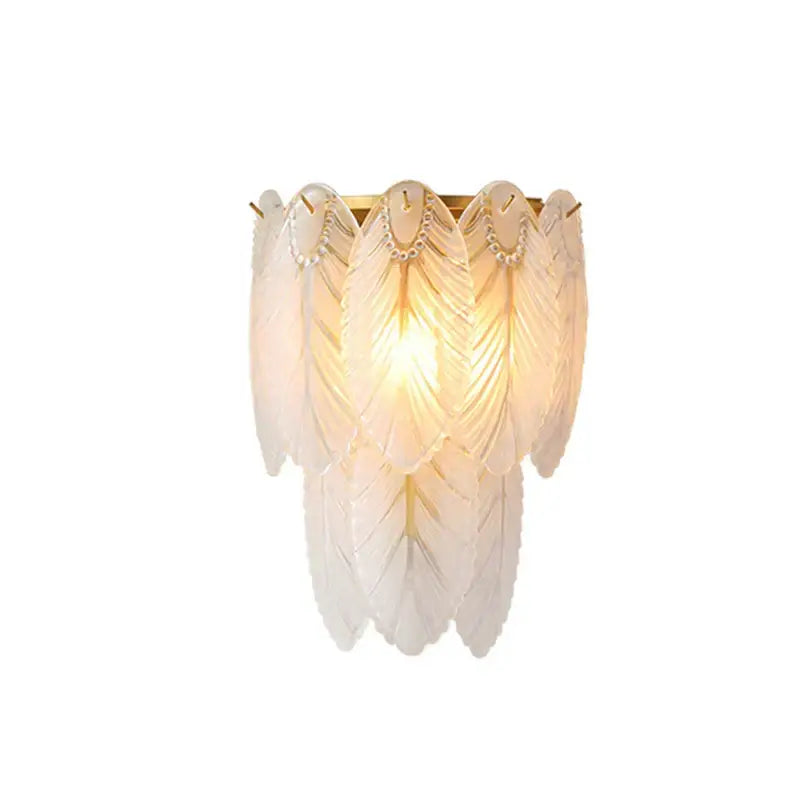 Modern white crystal feather wall lamp bedroom gold pearl sconce