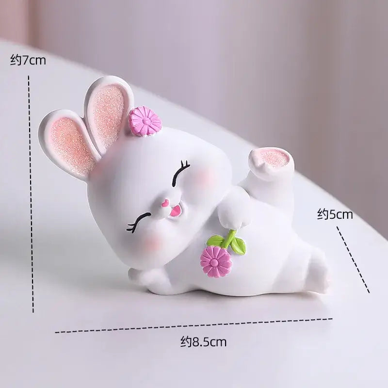 Modern white cute bunny figurine sculpture bedroom blue bow tie decor