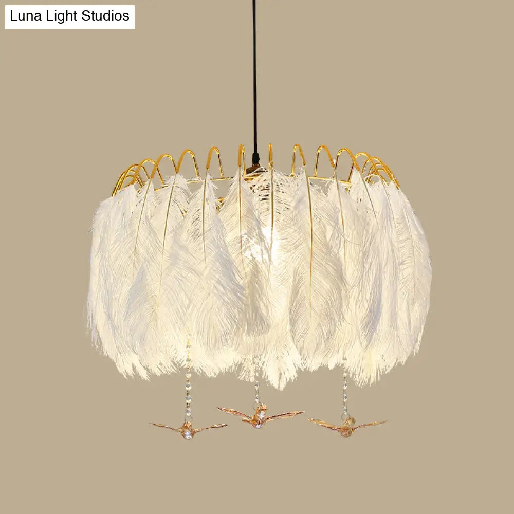 DecorBites™ Modern White Feather Hanging Chandelier for Living Room