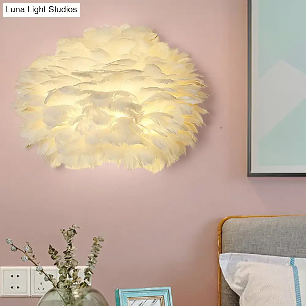 Modern white feather wall lamp stylish home decoration bedroom