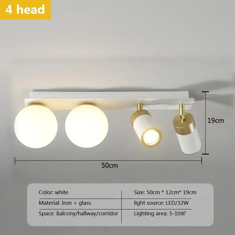 Modern white & gold glass ball led ceiling light living room track