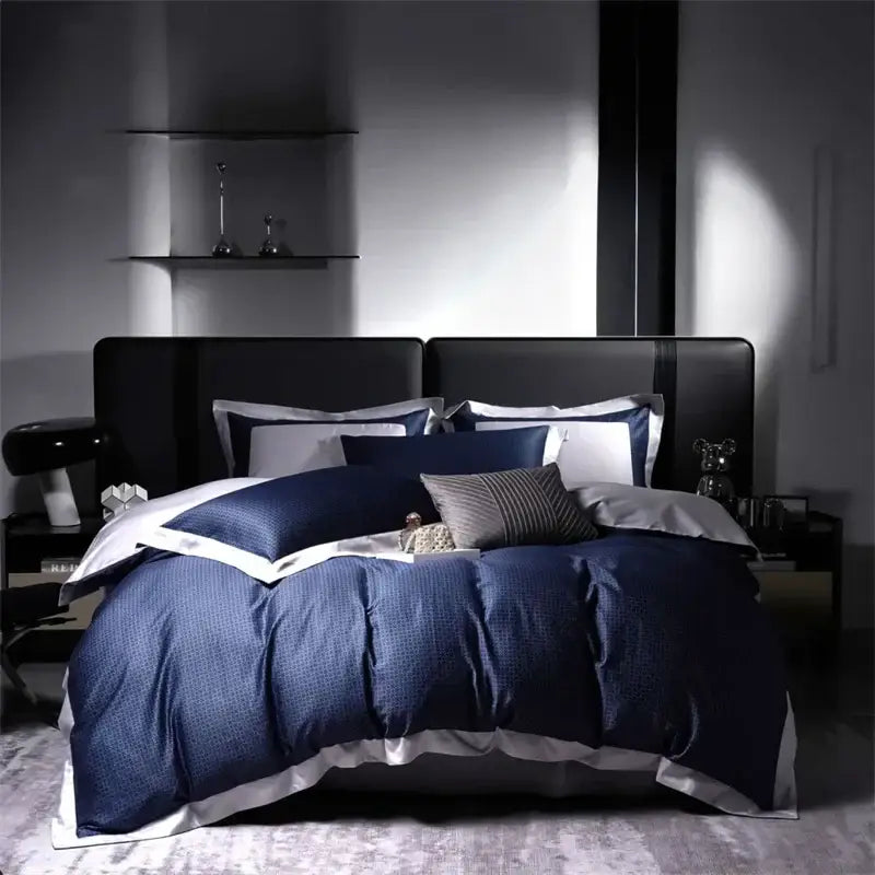 Modern white & navy egyptian cotton luxury bedding set bedroom