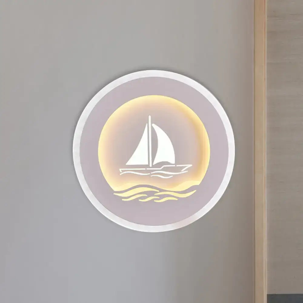 Modern white sailboat tree pattern wall light bedroom led sconce