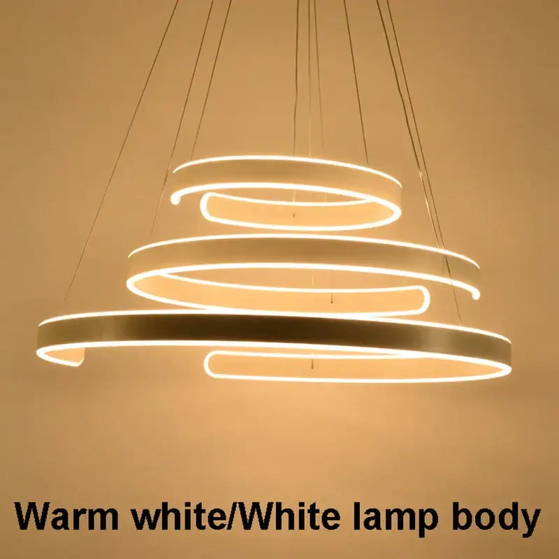 Modern white spiral circle rings pendant light dining room