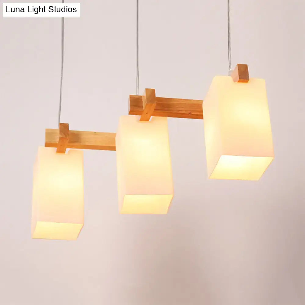 Modern white wood triple light linear chandelier kitchen island lighting