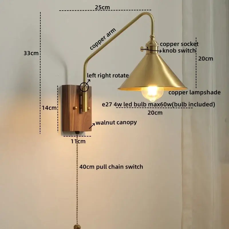 Modern wood and copper led wall sconce bedroom glass stair light