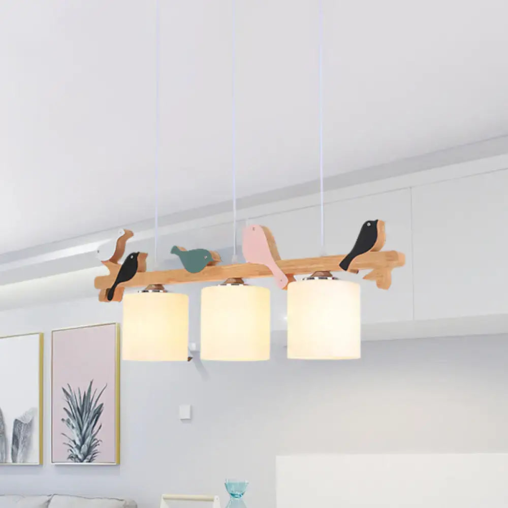 Modern wood branch bird pendant light kitchen island frosted glass