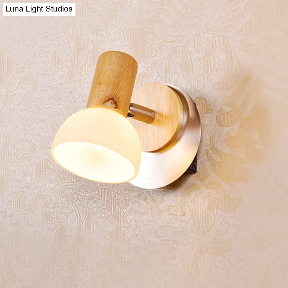DecorBites™ Modern Wood Domed Sconce Light Fixture with Milk White Glass – Wall Mounted Lamp